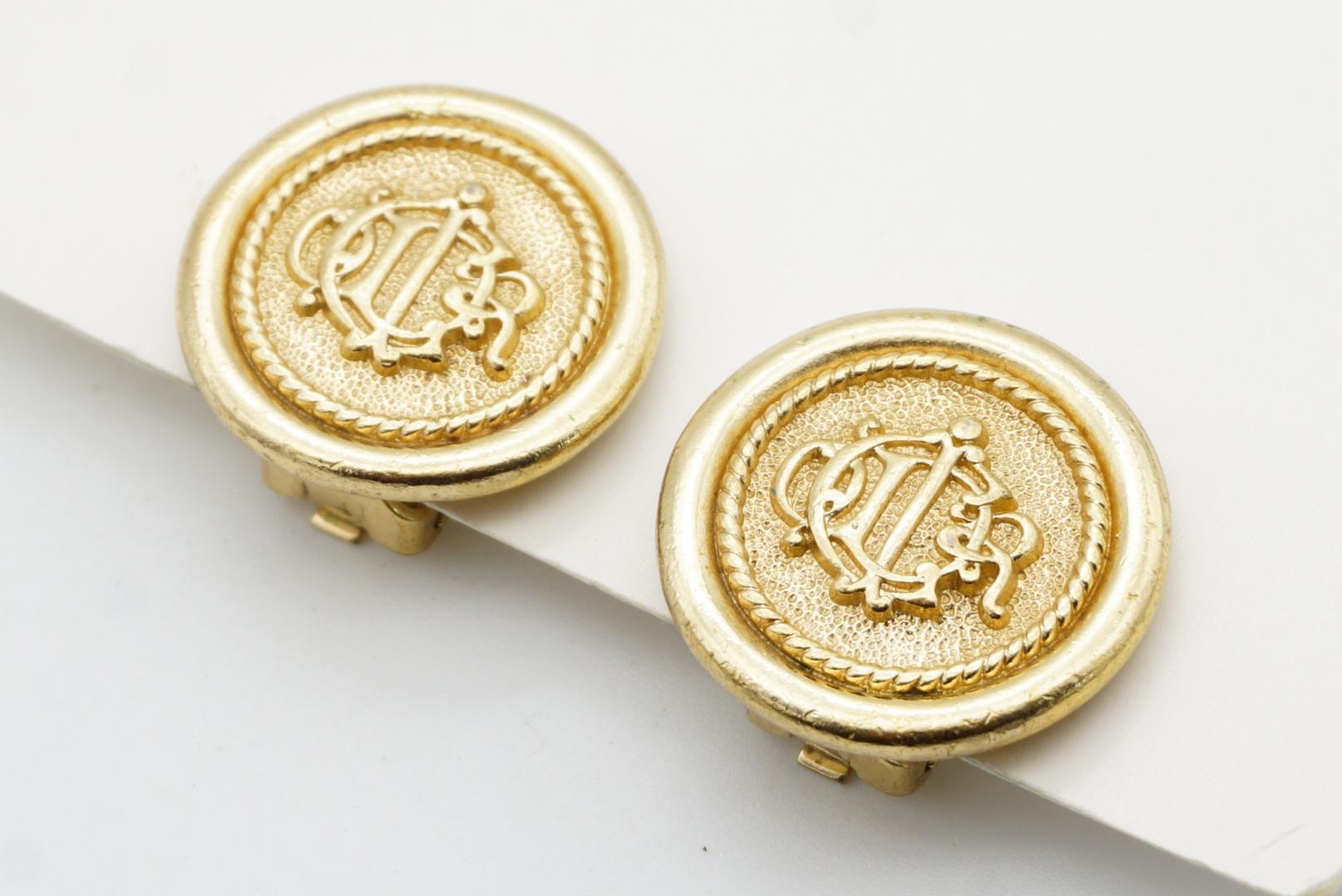 Christian Dior Vintage 1980s Logo Insignia Initial Monogram Medallion Earrings For Sale 3
