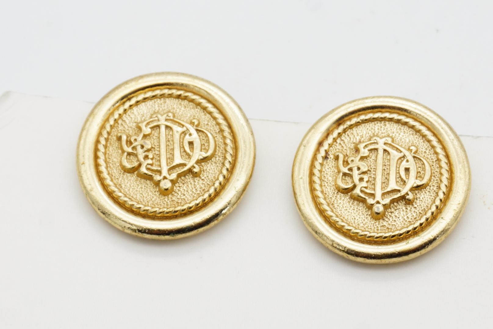 Christian Dior Vintage 1980s Logo Insignia Initial Monogram Medallion Earrings For Sale 4