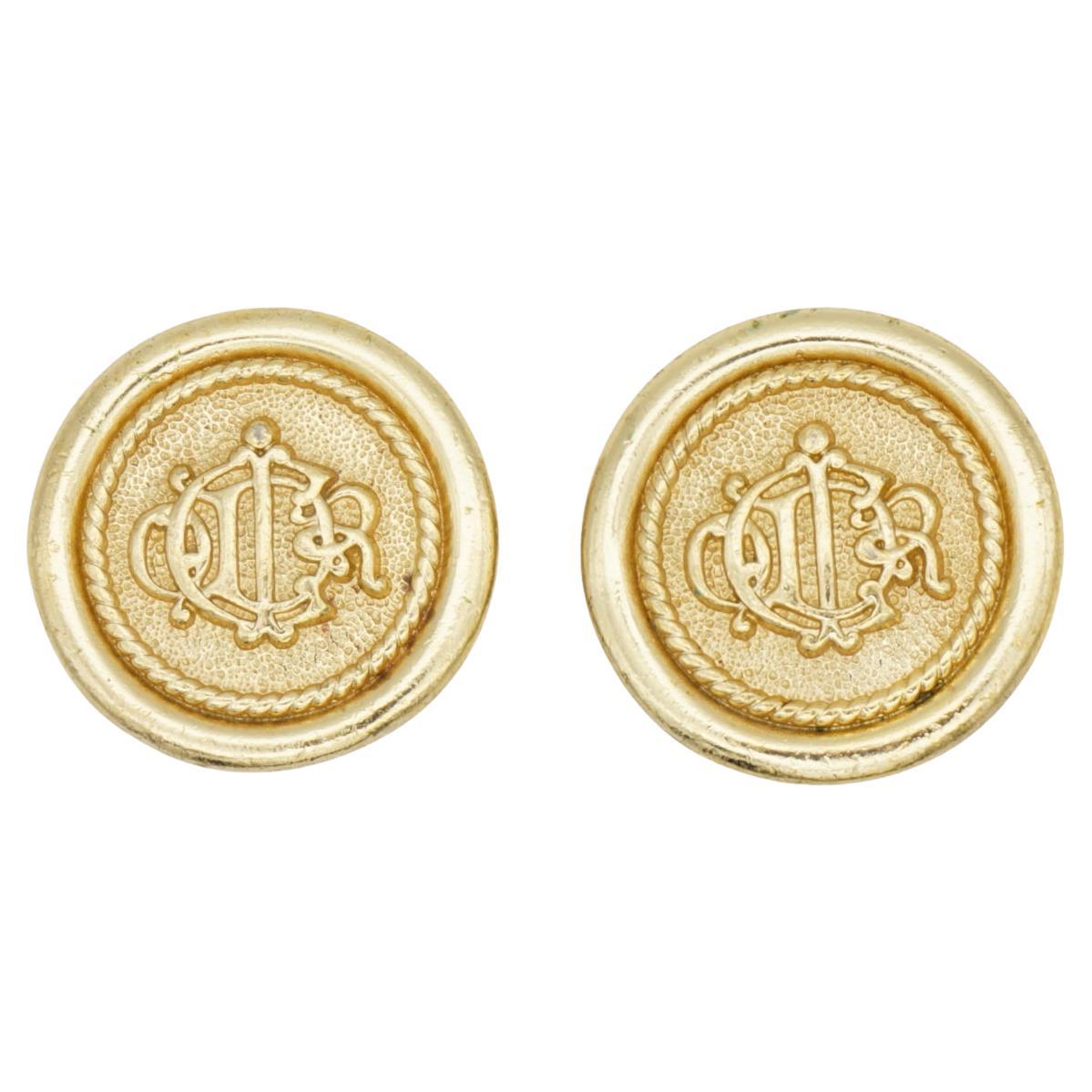 Christian Dior Vintage Años 80 Logotipo Insignia Inicial Monograma Medallón Pendientes