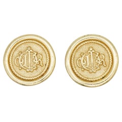Christian Dior Vintage 1980s Logo Insignia Initial Monogram Medallion Earrings