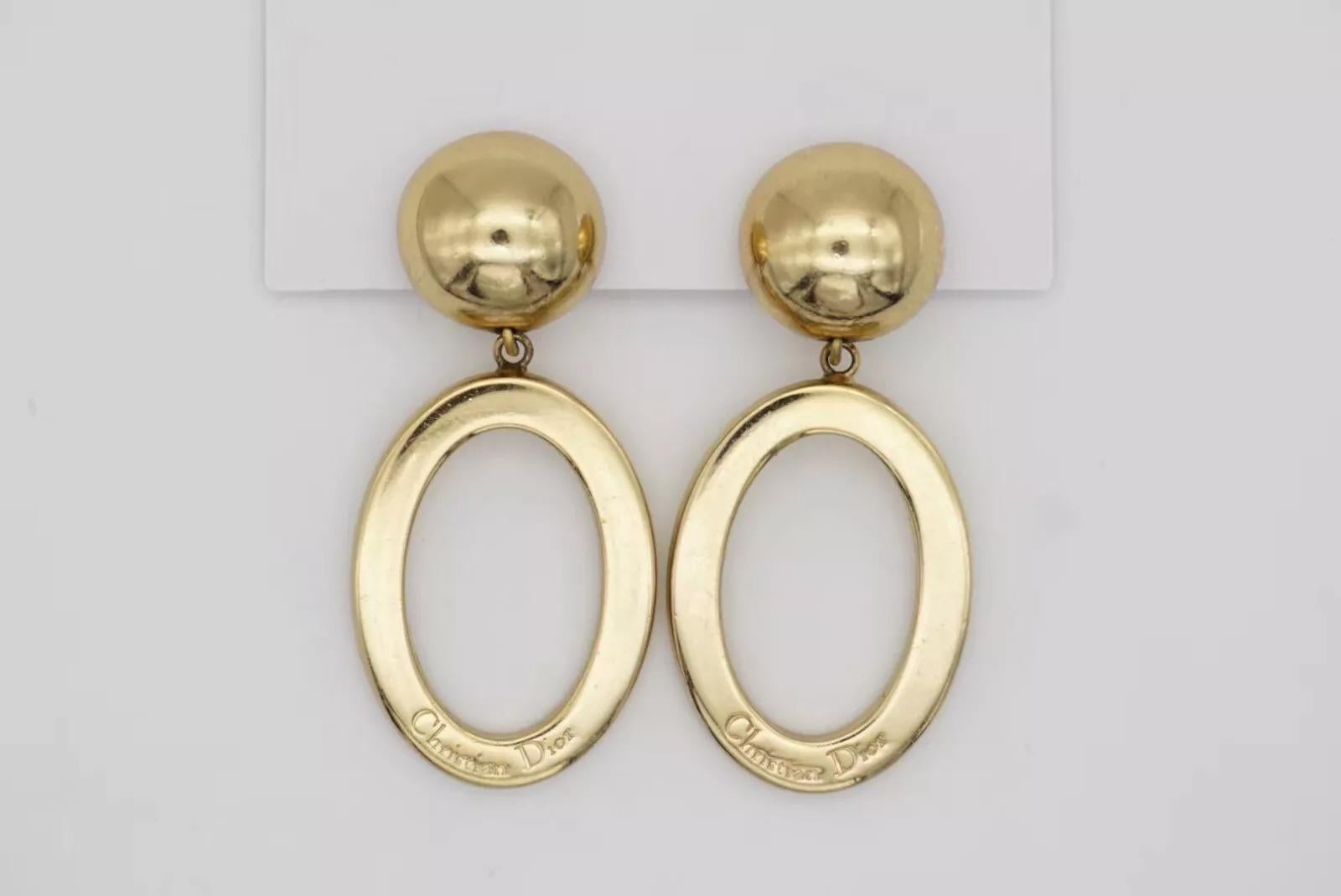 Christian Dior Vintage Años 80 Logo Ovalado Largo Pendientes de Clip con Caída en venta 8