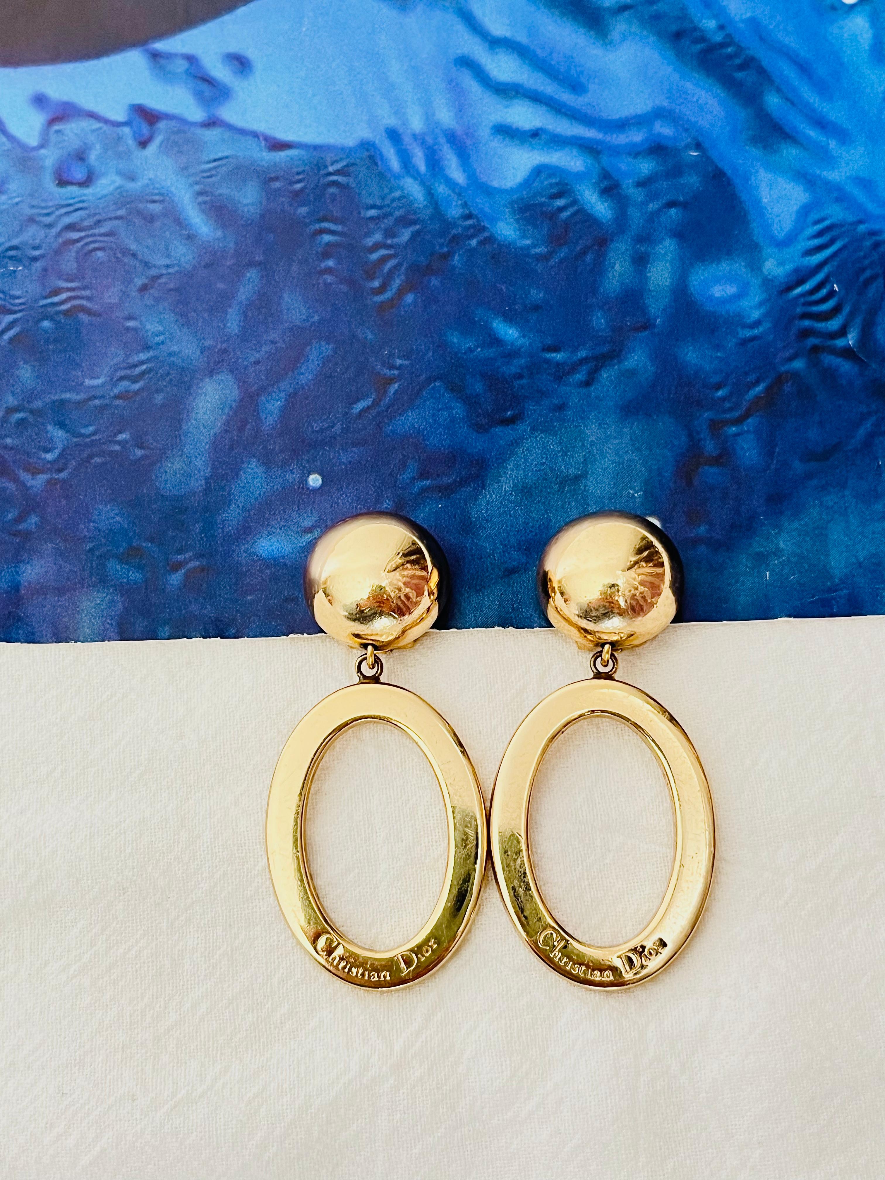 Christian Dior Vintage Años 80 Logo Ovalado Largo Pendientes de Clip con Caída Art Decó en venta