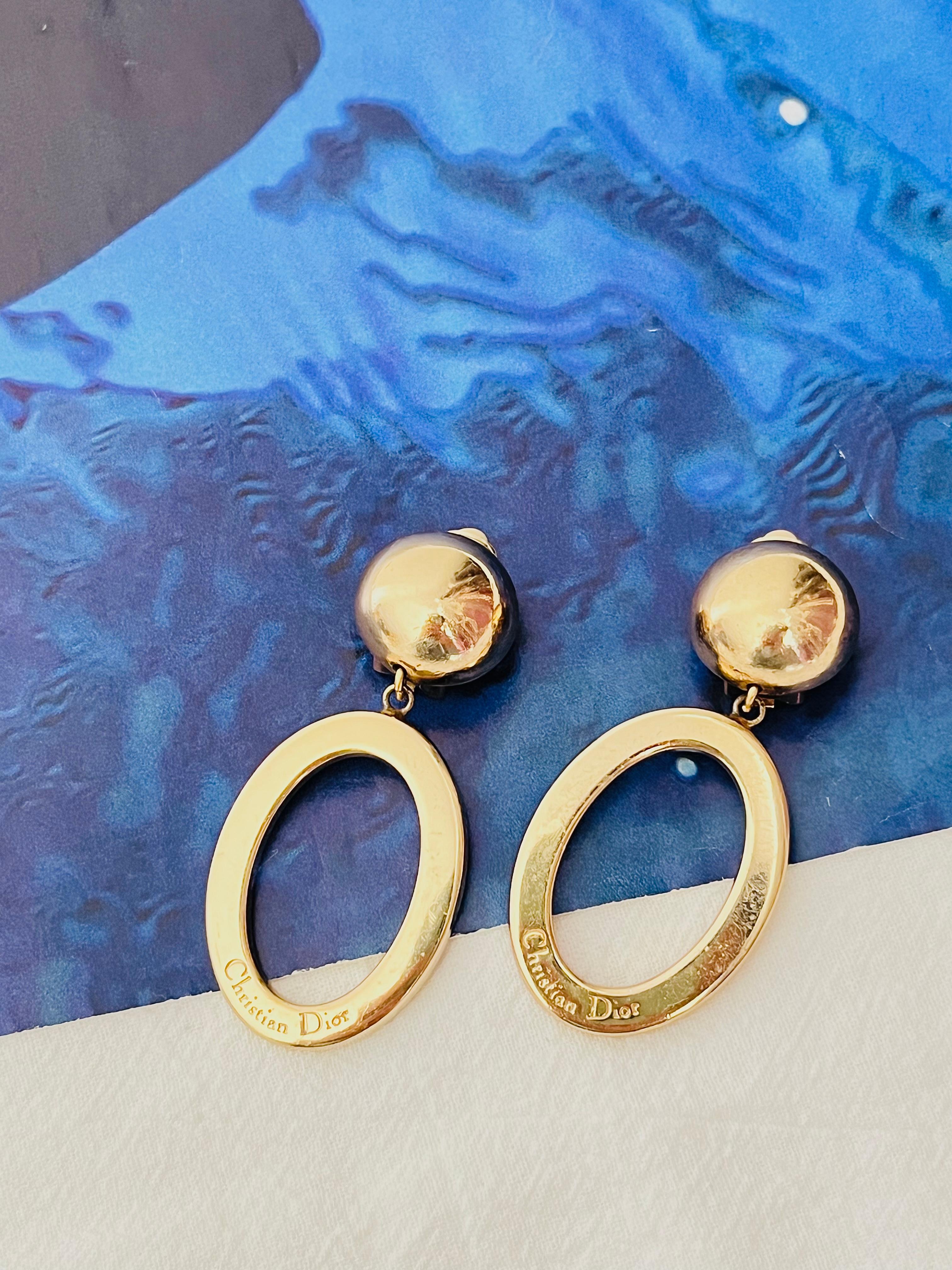 Christian Dior Vintage Años 80 Logo Ovalado Largo Pendientes de Clip con Caída en Excelente estado para la venta en Wokingham, England