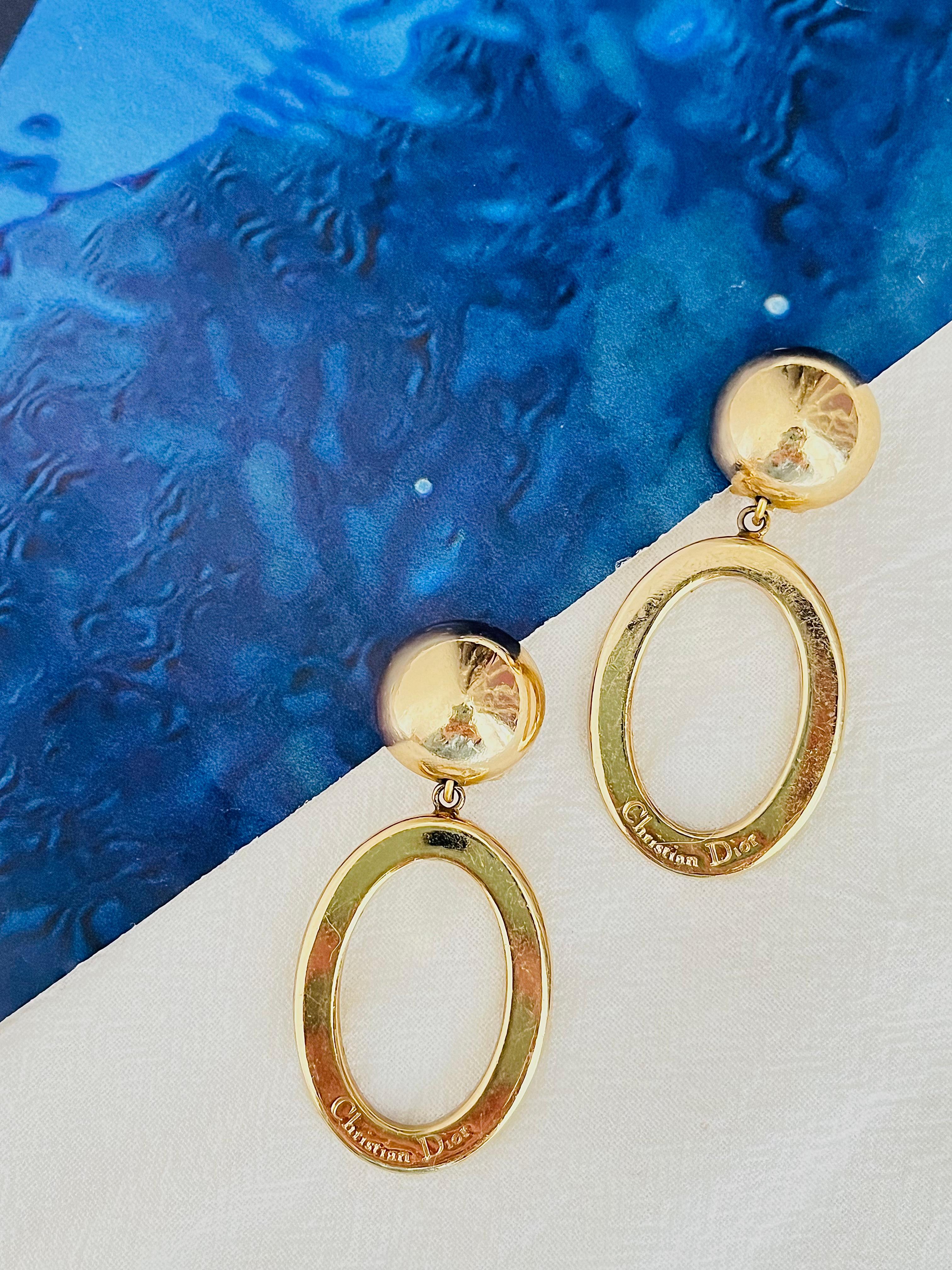 Femenino o masculino Christian Dior Vintage Años 80 Logo Ovalado Largo Pendientes de Clip con Caída en venta