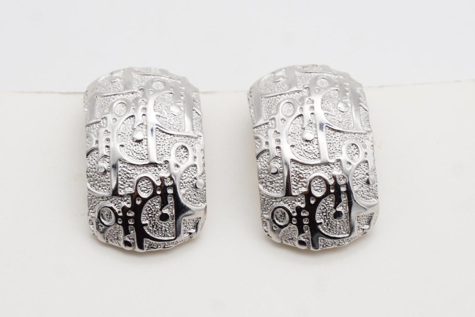 Christian Dior Vintage 1980s Logo Monogram Rechteck Kuppel Silber Clip Ohrringe im Angebot 7