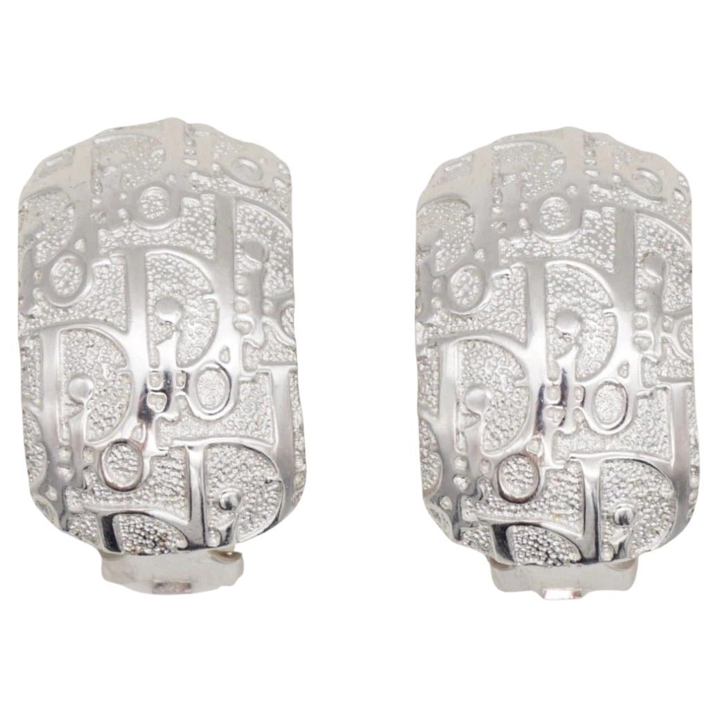 Christian Dior Vintage 1980 Logo Monogram Rettangolo Cupola Orecchini a Clip in Argento