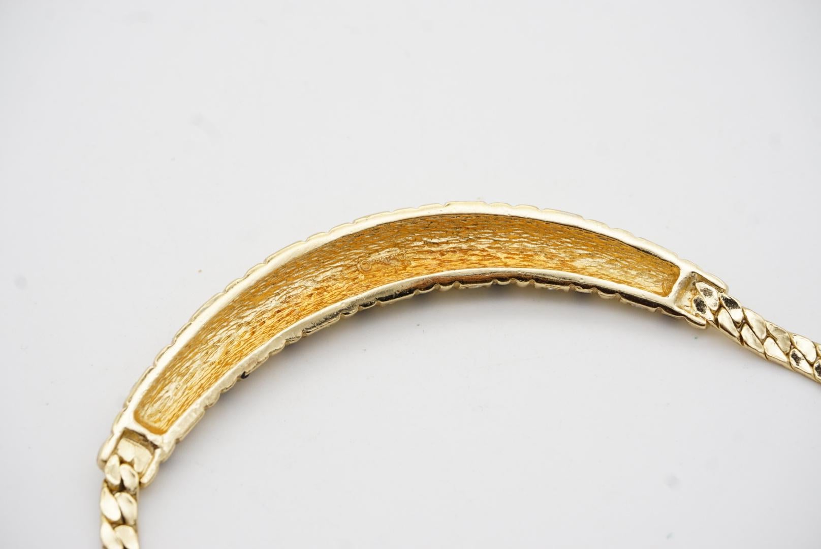 Christian Dior Vintage 1980s Long Bar Black Enamel Crystal Gold Pendant Necklace For Sale 6