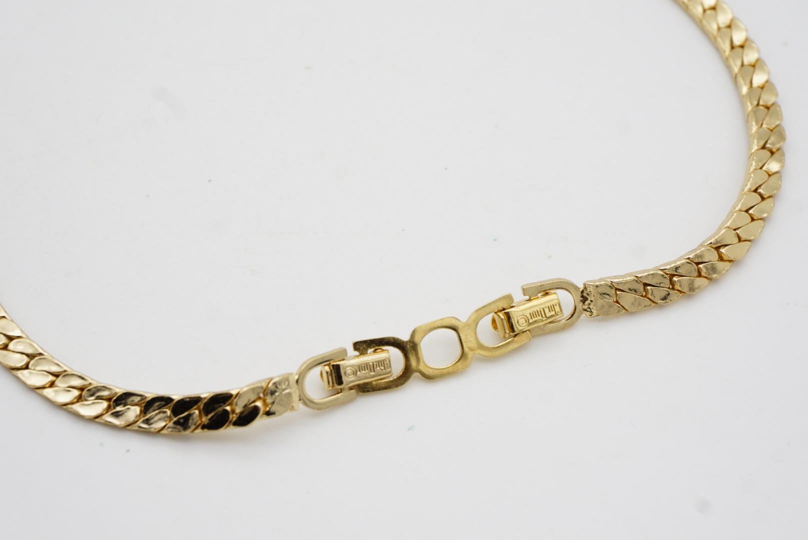 Christian Dior Vintage 1980s Long Bar Black Enamel Crystal Gold Pendant Necklace For Sale 8