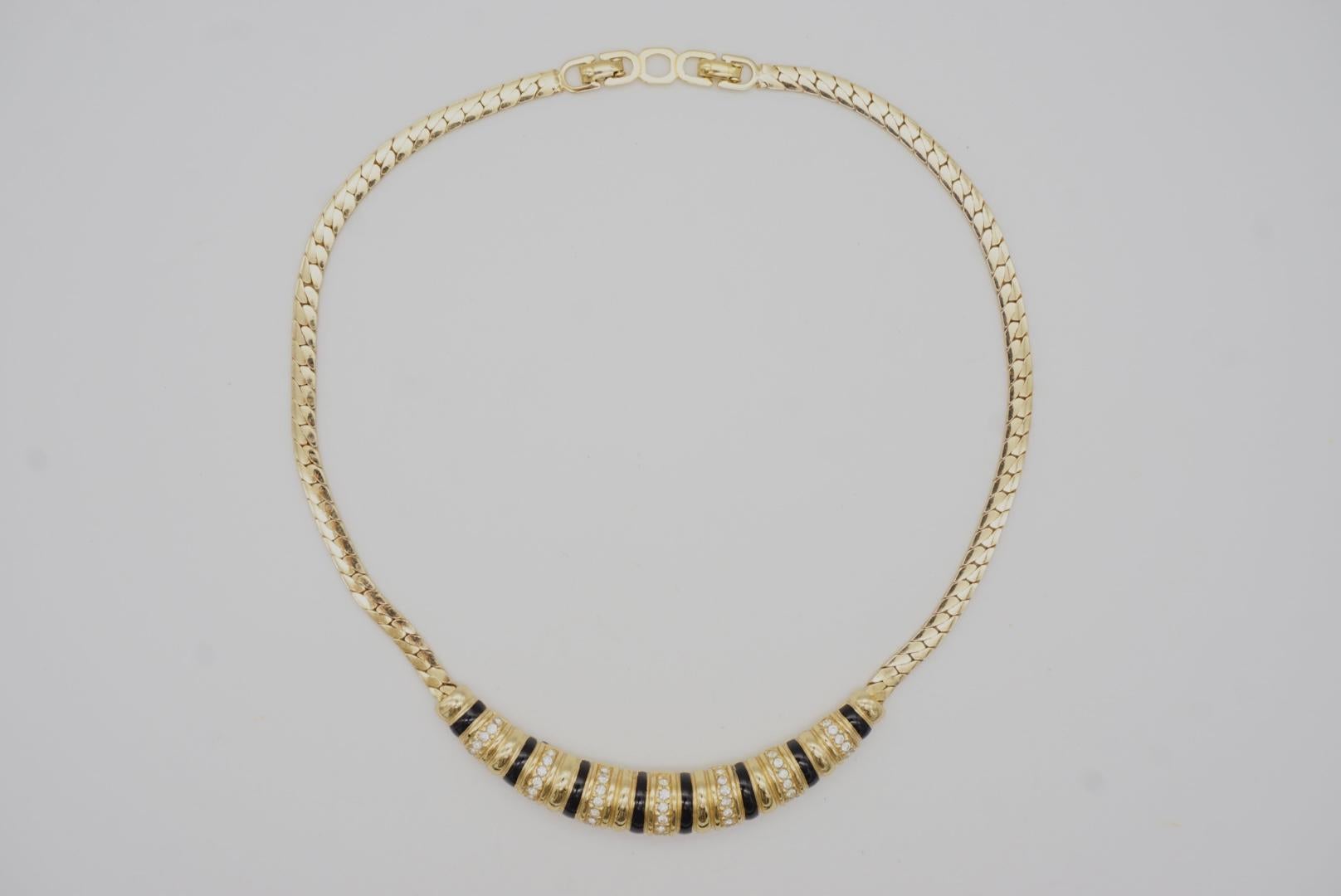 Christian Dior Vintage anni '80 Collana lunga Bar Eight nera con sette cristalli in fila in vendita 5