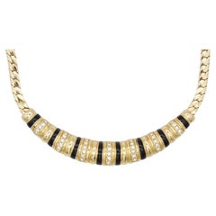 Christian Dior Vintage 1980s Long Bar Eight Black Seven Crystals Row Necklace