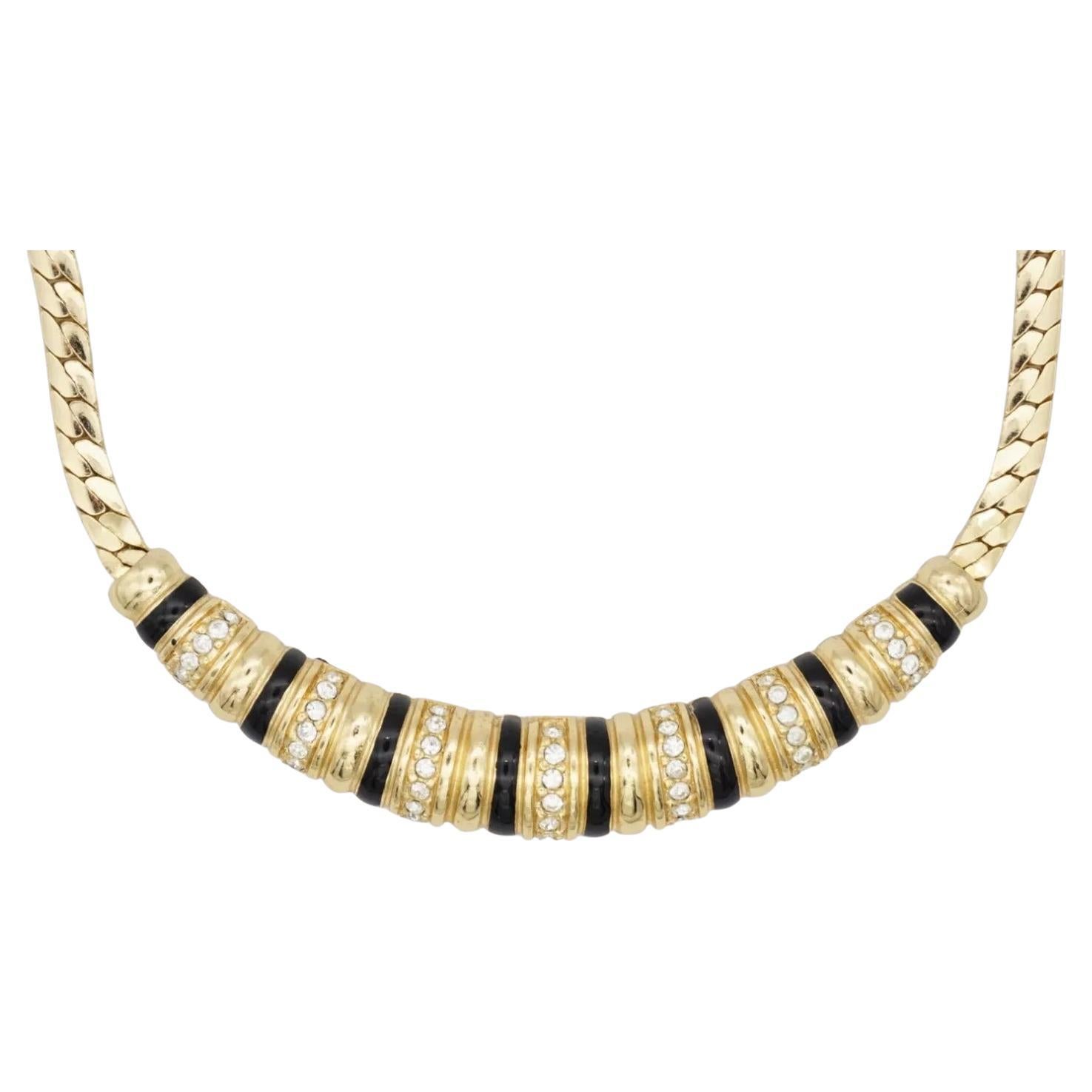 Christian Dior Vintage anni '80 Collana lunga Bar Eight nera con sette cristalli in fila