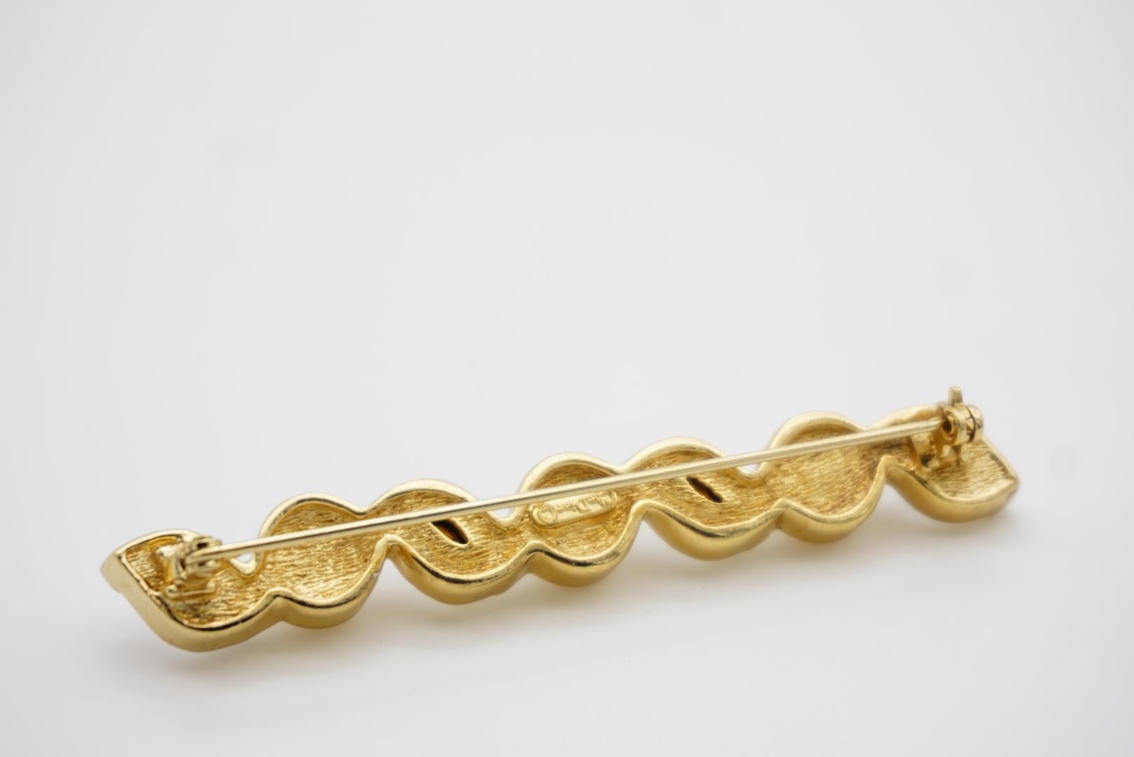 Christian Dior Vintage 1980s Long Bar Leaf Shining Crystals White Pearls Brooch For Sale 10