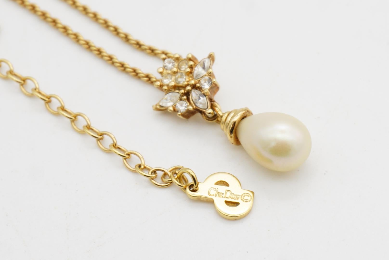 Christian Dior Collana vintage anni '80 con cristalli marquise e perle bianche a goccia d'acqua in vendita 7