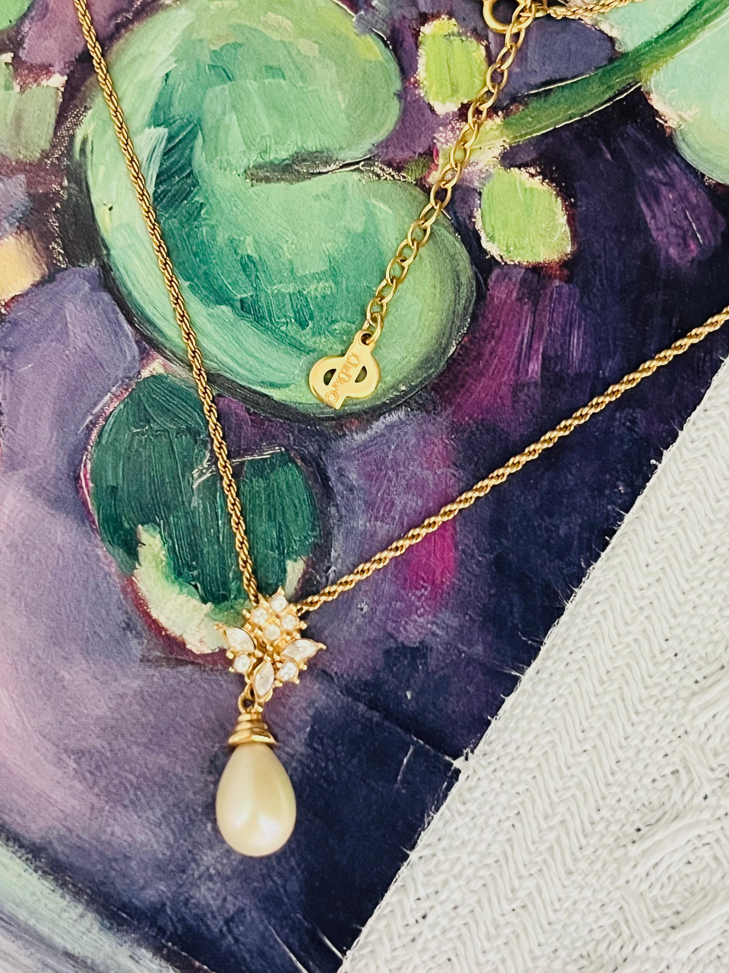 Art Déco Christian Dior Collana vintage anni '80 con cristalli marquise e perle bianche a goccia d'acqua in vendita