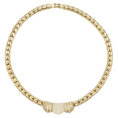 Christian Dior Vintage Años 80 Mate Escarcha Blanca Cristales Cabujón Collar