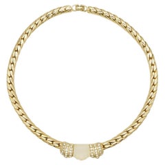 Christian Dior Vintage 1980s Matte Frost White Shell Crystals Cabochon Necklace