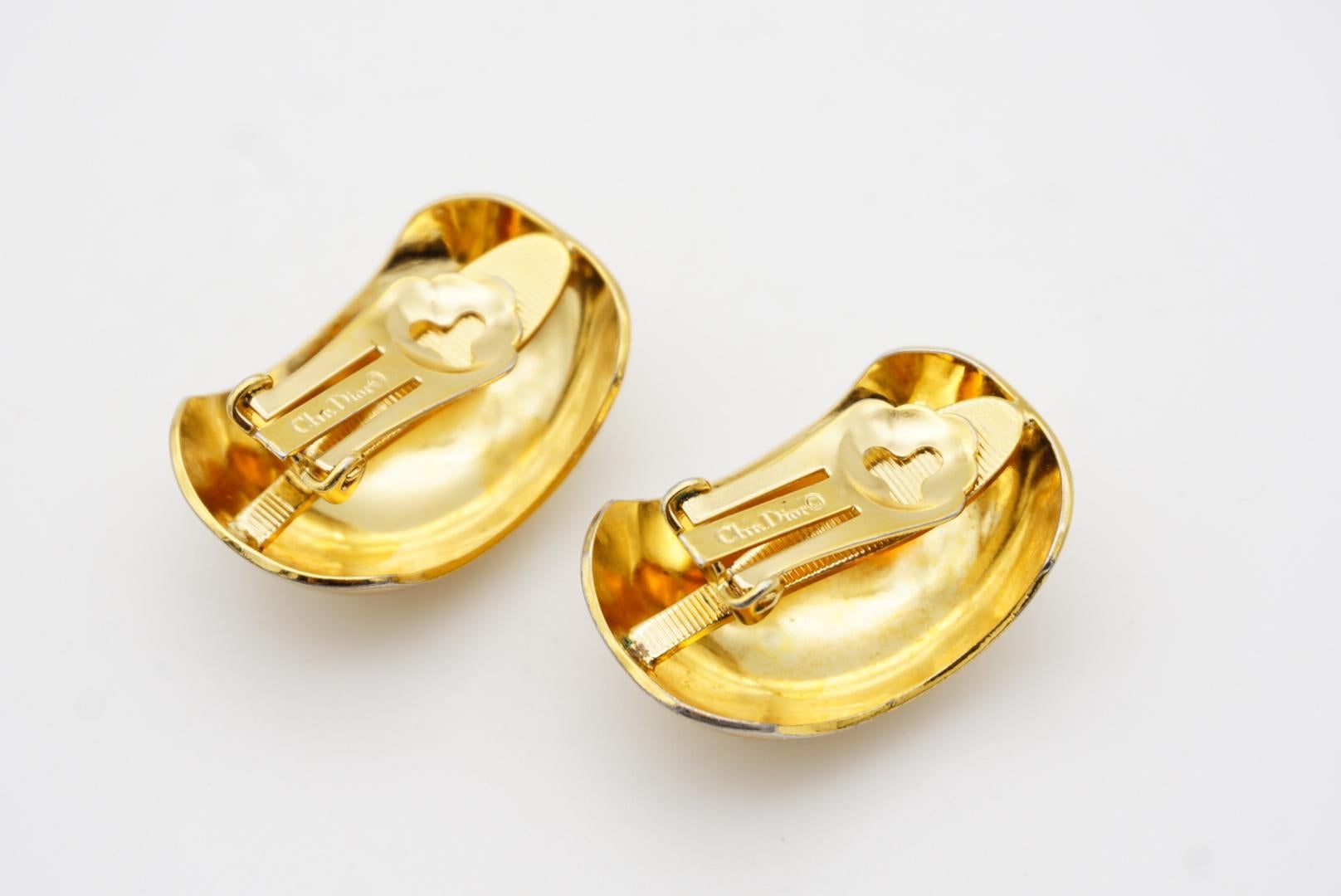 Christian Dior Vintage 1980s Modernist Glow Demi Hoop Oval Gold Clip On Earrings 6