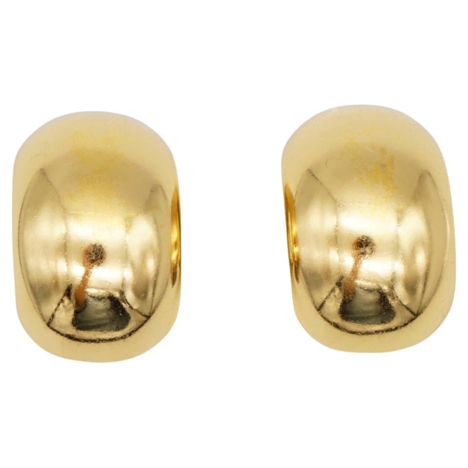 Christian Dior Vintage 1980s Modernist Glow Demi Hoop Oval Gold Clip On Earrings