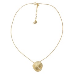 Christian Dior Vintage 1980s Modernist Shell Crystals Gold Pendant Necklace Christian Dior Vintage 1980s Modernist Shell Crystals Gold Pendant Necklace