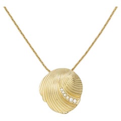 Christian Dior Vintage 1980s Modernist Shell Crystals Gold Pendant Necklace
