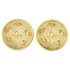 Christian Dior Vintage 1980s Monogram 6 CD Logo Round Circle Domed Clip Earrings