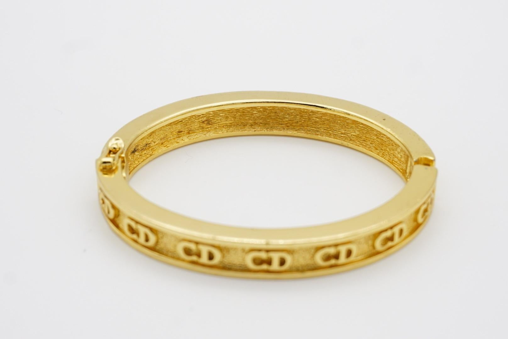Christian Dior Vintage 1980s Monogram Logo CD Classic Gold Cuff Bangle Bracelet For Sale 6
