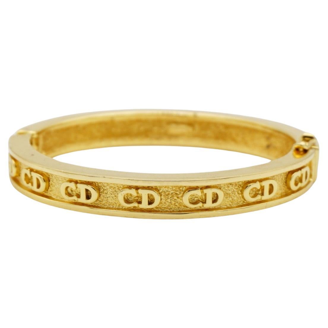 Christian Dior Vintage 1980 Monogram Logo CD Classic Gold Cuff Bangle Bracelet