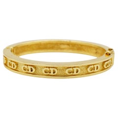 Christian Dior Retro 1980s Monogram Logo CD Classic Gold Cuff Bangle Bracelet