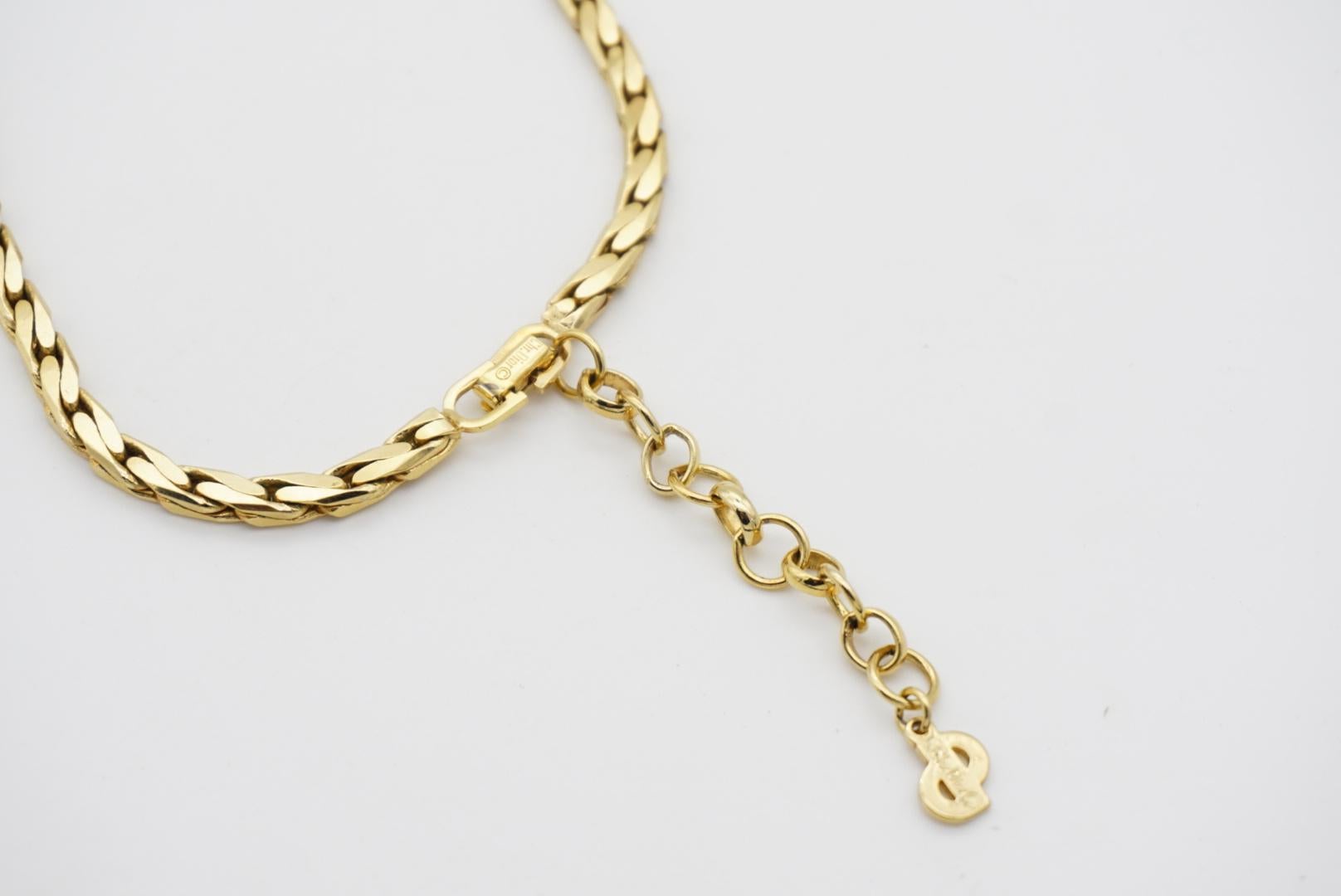 Christian Dior Vintage 1980s Navy Lapis Cabochon Rectangle Pendant Gold Necklace For Sale 6