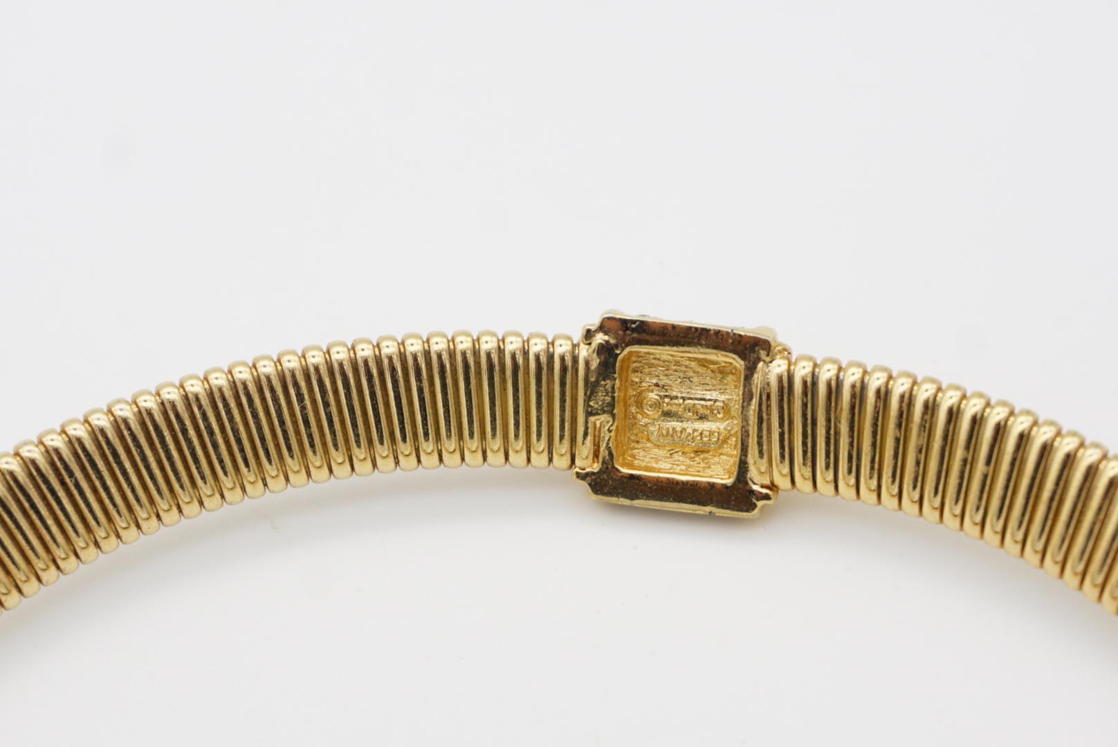 Christian Dior Vintage 1980s Omega Collar Shining Crystals Square Gold Necklace For Sale 8