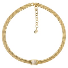 Christian Dior Vintage 1980er Jahre Omega-Kragen-Halskette aus Gold mit Schiffskristallen