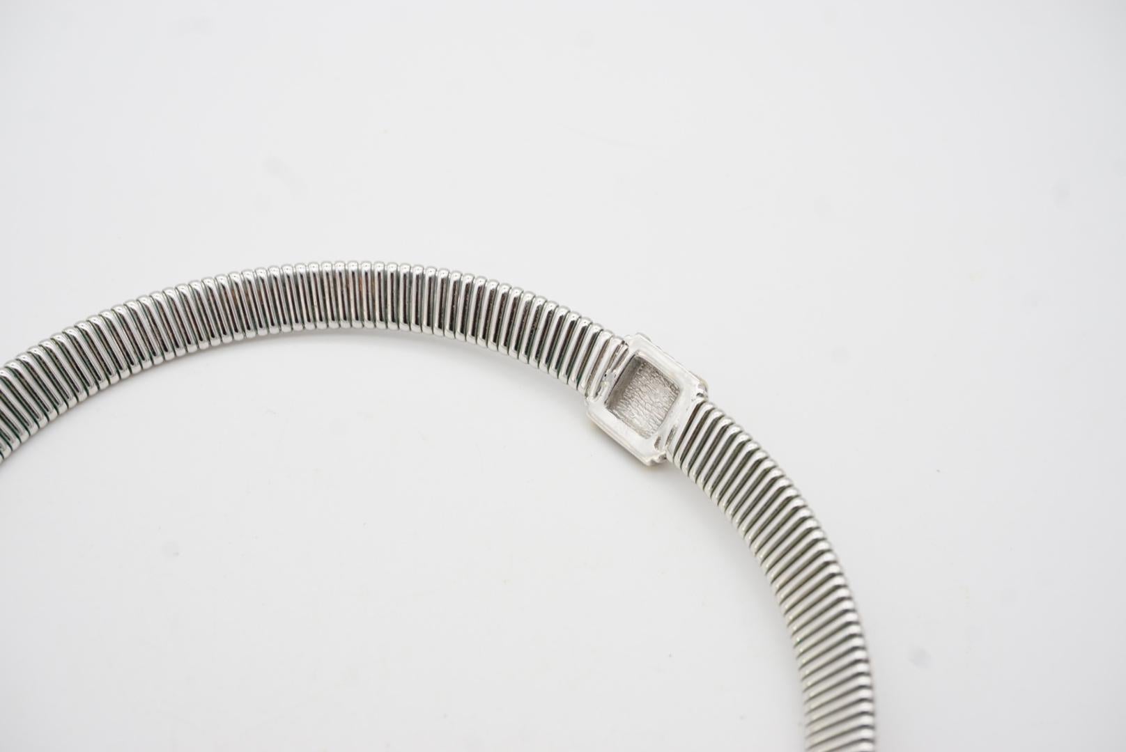 Christian Dior Vintage 1980s Omega Collar Square White Crystals Silver Necklace For Sale 8