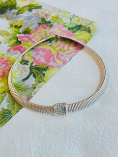 Christian Dior Vintage 1980s Omega Collar Square White Crystals Silver Necklace