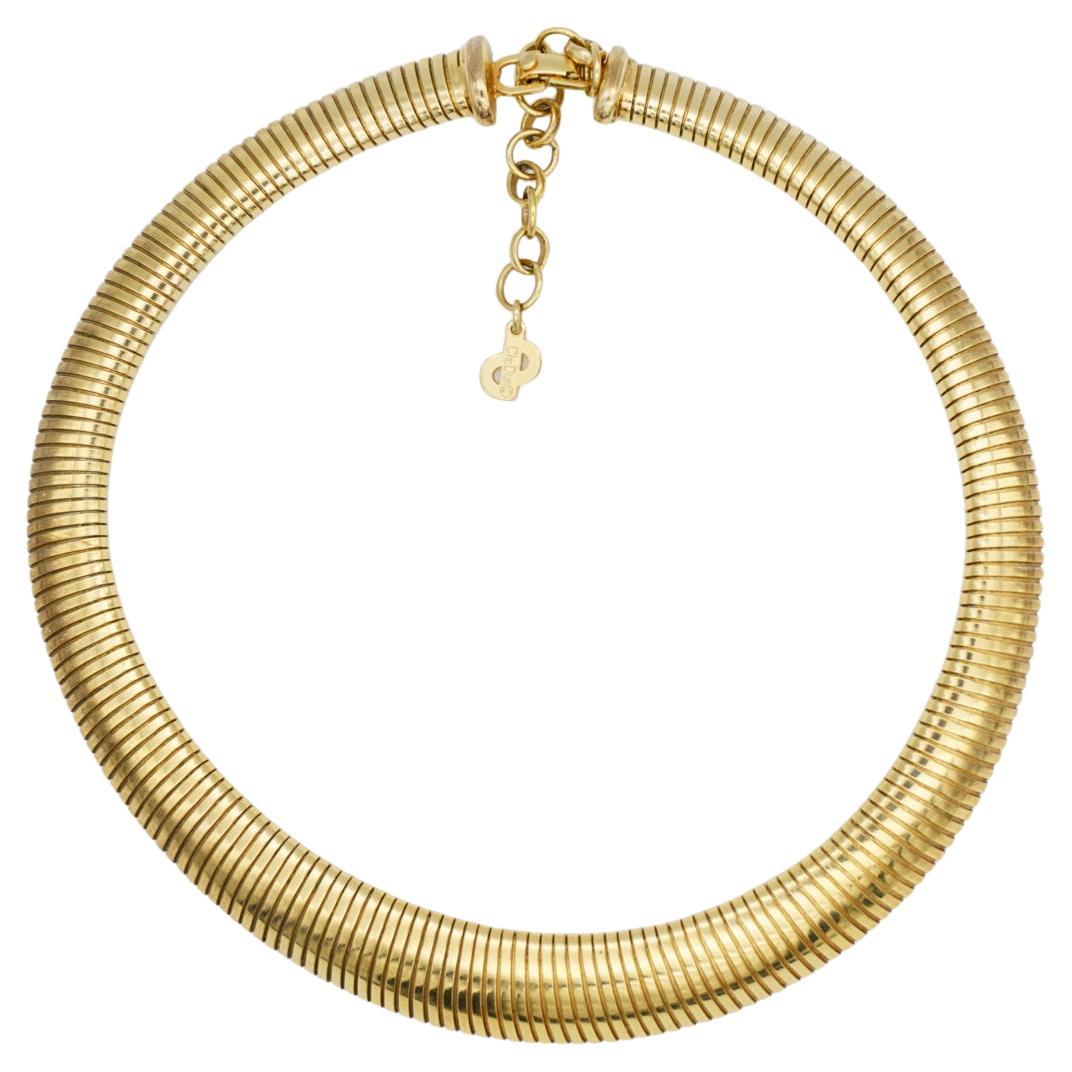 Christian Dior Vintage 1980s Omega Ribbed Adjustable Snake Choker Gold Necklace