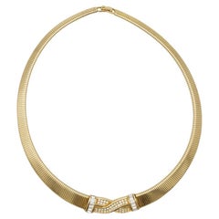 Christian Dior Vintage 1980s Omega Ribbed Interlock Crystal Collar Gold Necklace