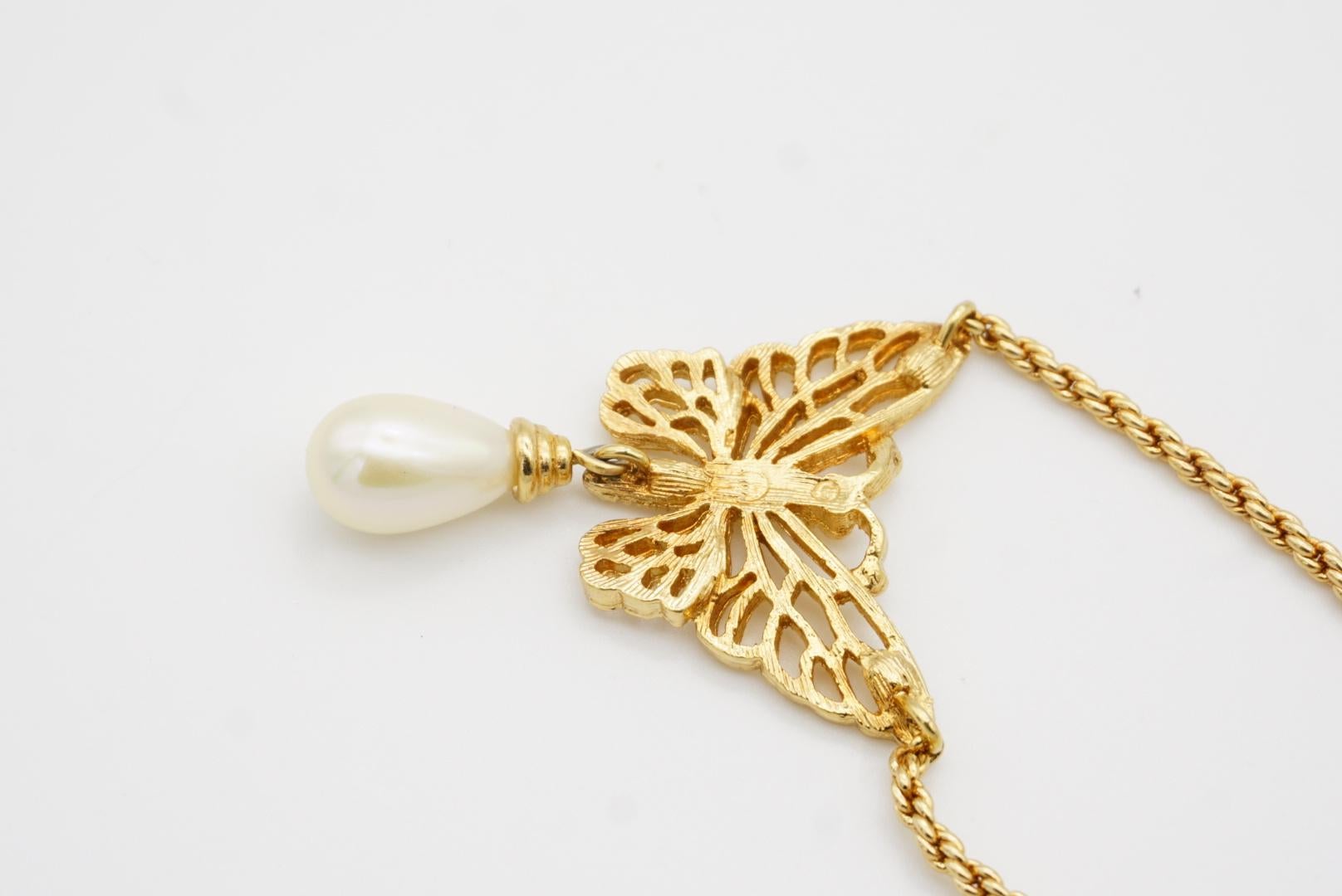 Christian Dior Vintage 1980s Openwork Butterfly White Water Drop Pearl Necklace For Sale 7