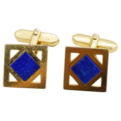 Christian Dior Vintage 1980s Openwork Lapis Double Square Navy Blue Cufflinks