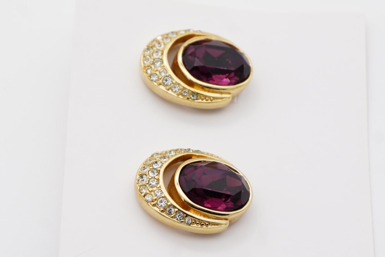 Christian Dior Vintage 1980s Oval Crystals Amethyst Purple Openwork Earrings 6