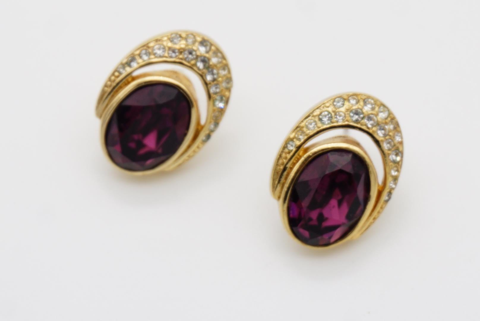 Christian Dior Vintage 1980s Oval Crystals Amethyst Purple Openwork Earrings 7