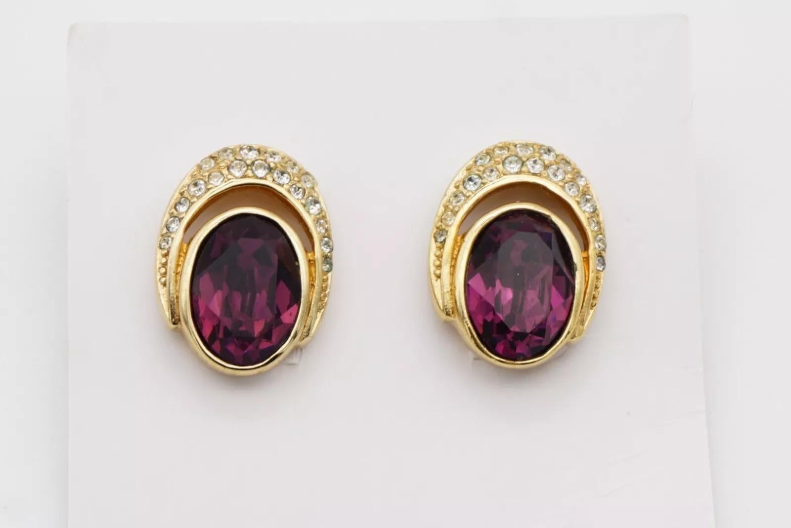 Christian Dior Vintage 1980s Oval Crystals Amethyst Purple Openwork Earrings For Sale 10