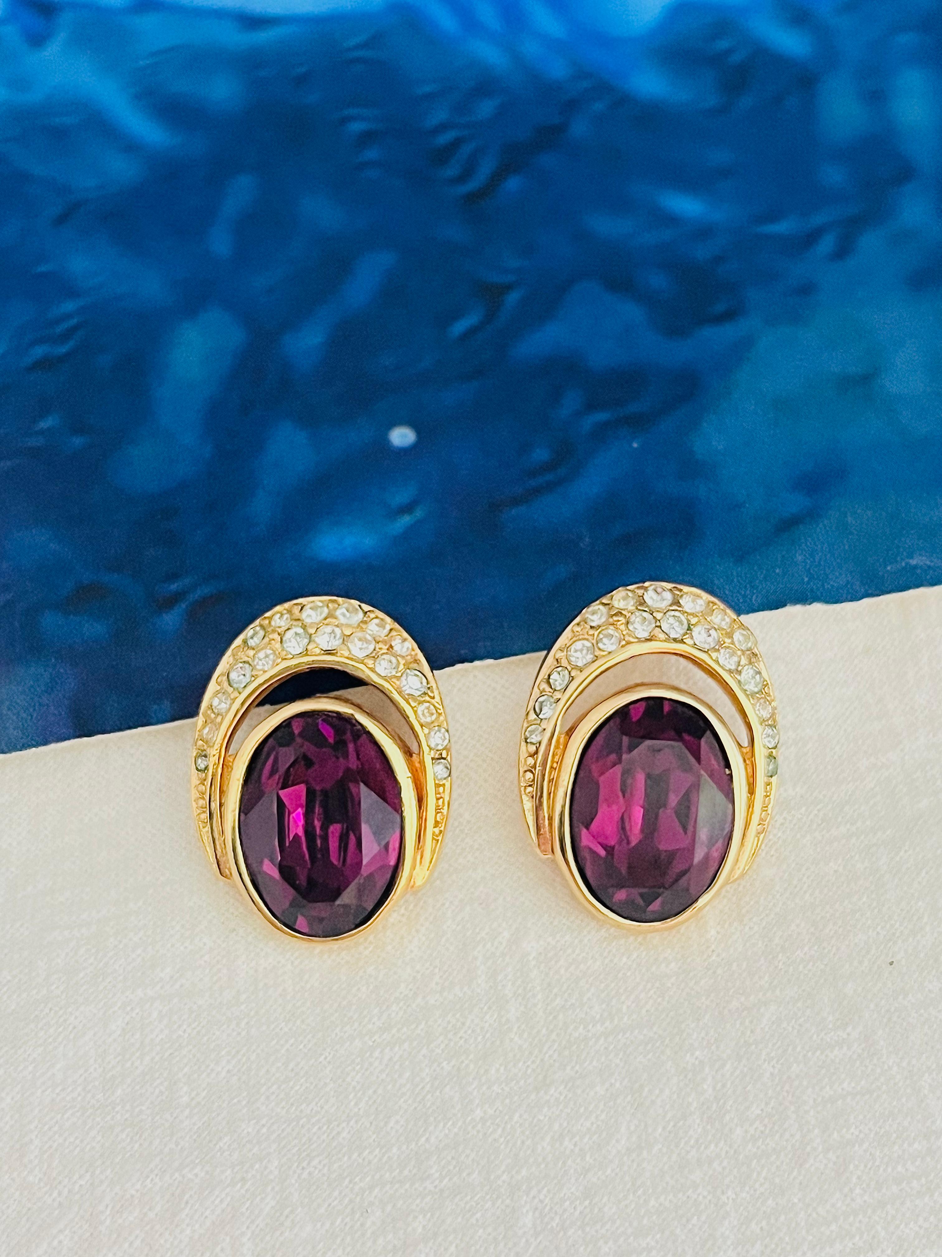 Art Deco Christian Dior Vintage 1980s Oval Crystals Amethyst Purple Openwork Earrings