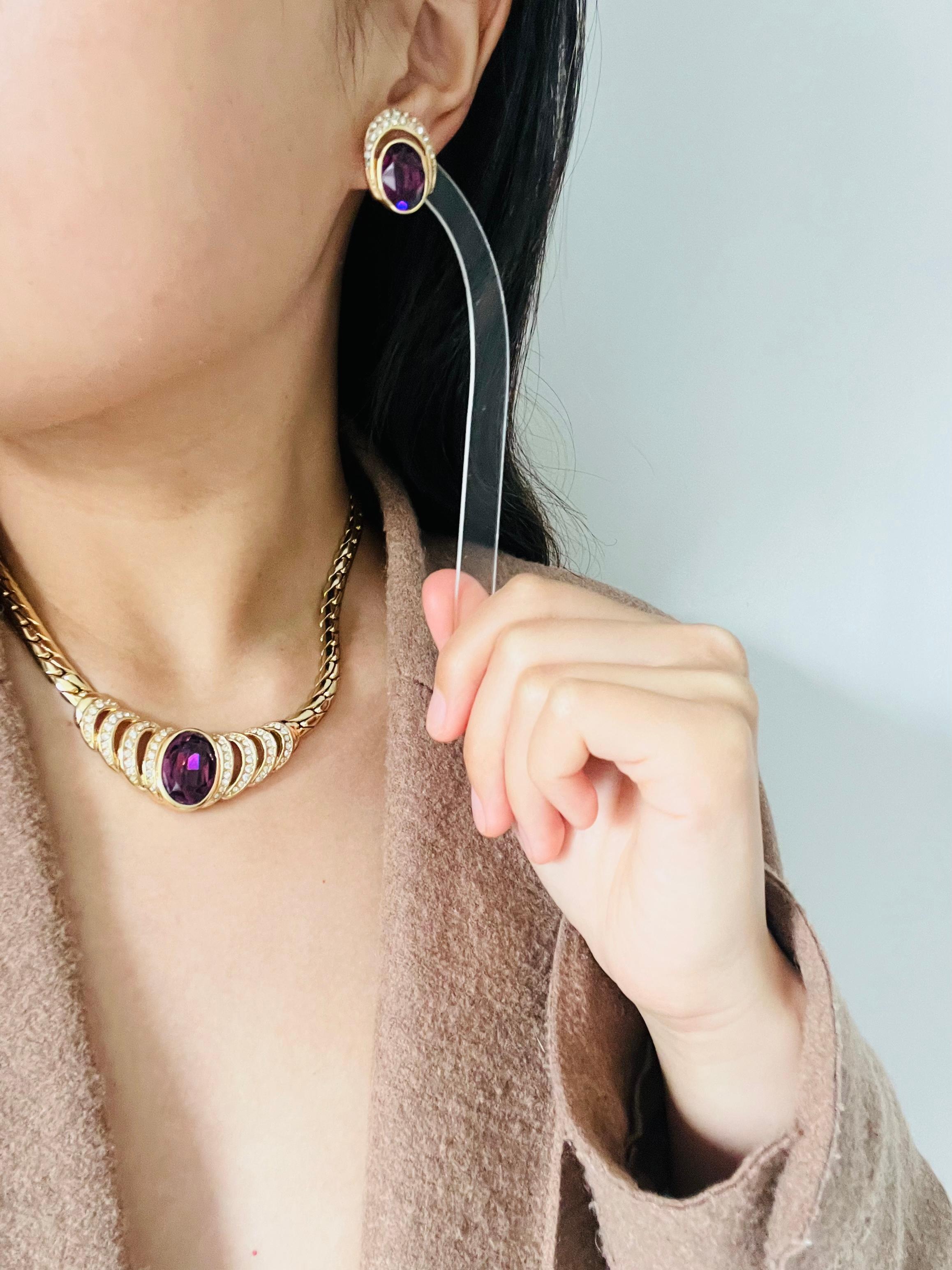 Christian Dior Vintage 1980s Oval Crystals Amethyst Purple Openwork Earrings For Sale 1