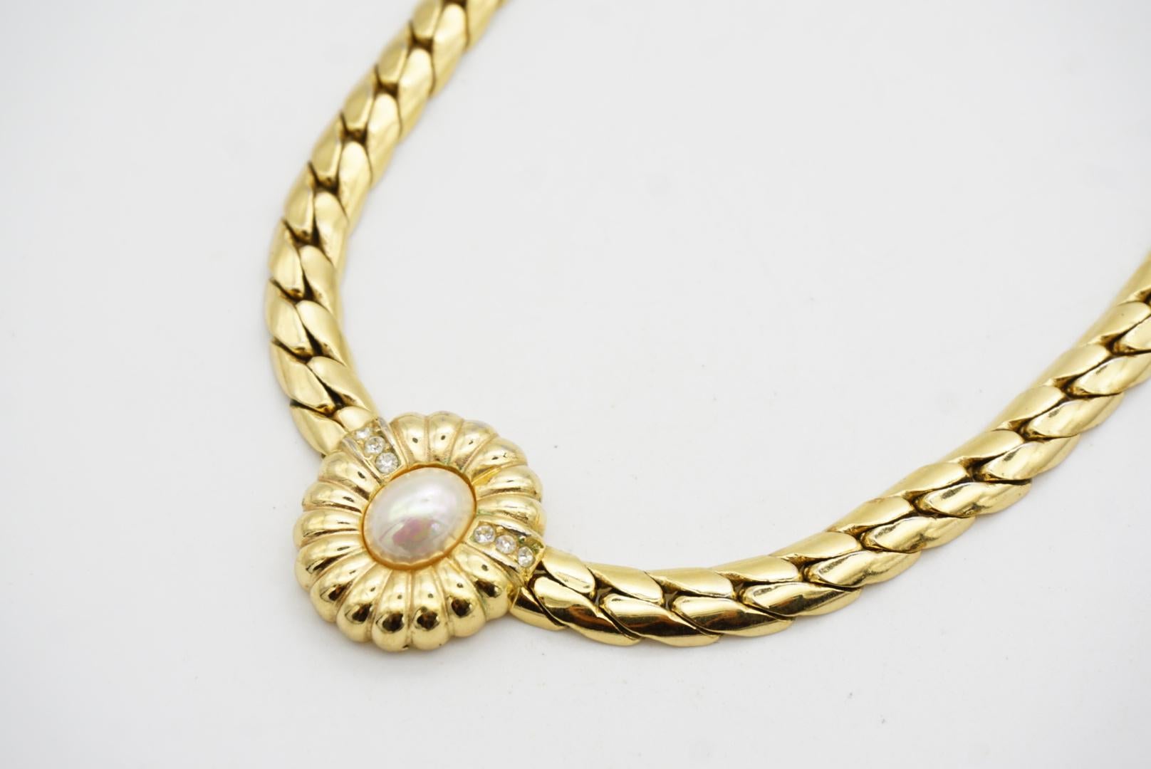 Christian Dior Vintage 1980s Oval Flower Pearls Crystals Set Necklace Earrings For Sale 6