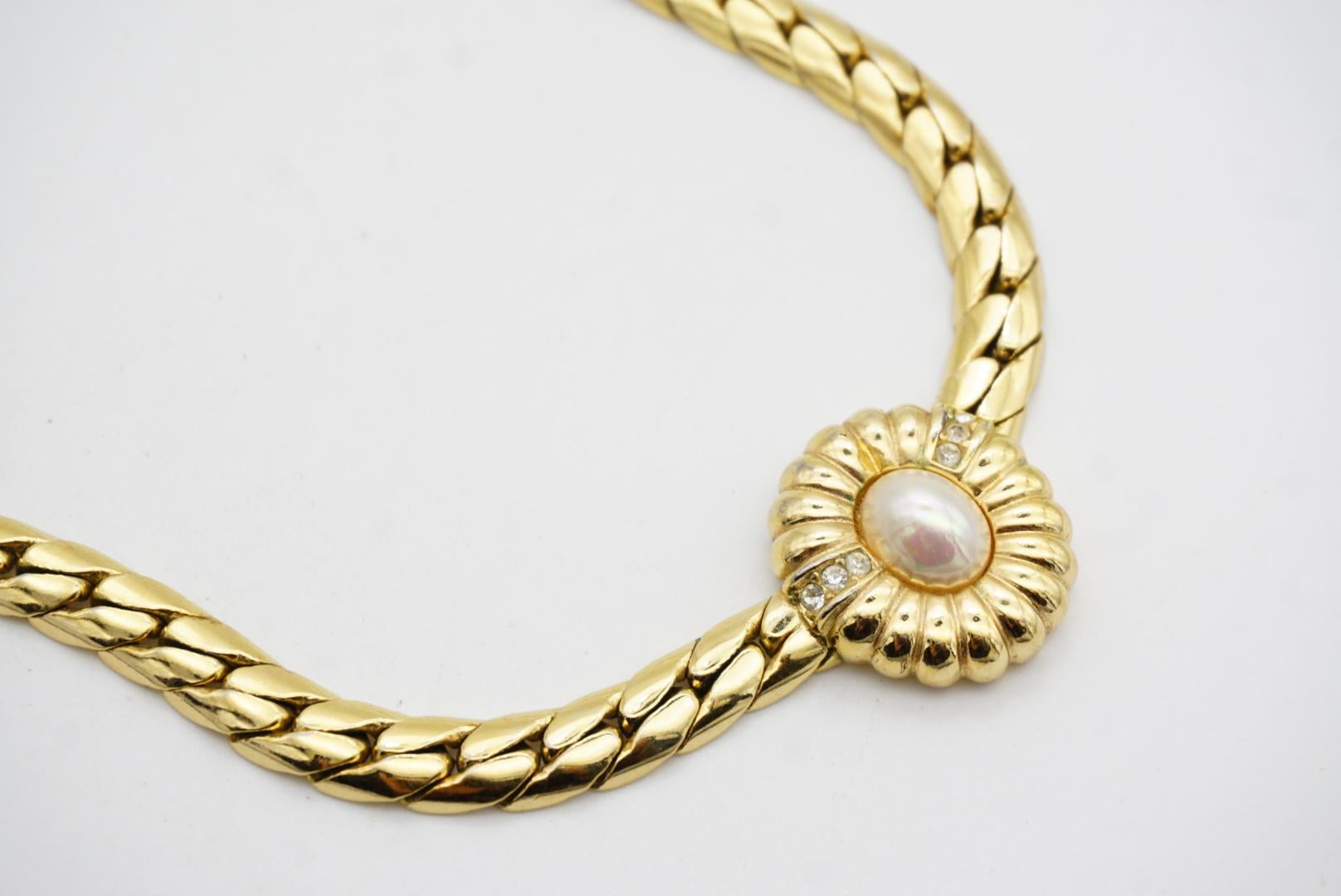Christian Dior Vintage 1980s Oval Flower Pearls Crystals Set Necklace Earrings For Sale 7