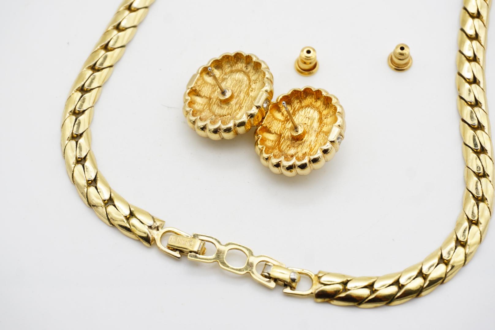 Christian Dior Vintage 1980s Oval Flower Pearls Crystals Set Necklace Earrings For Sale 12