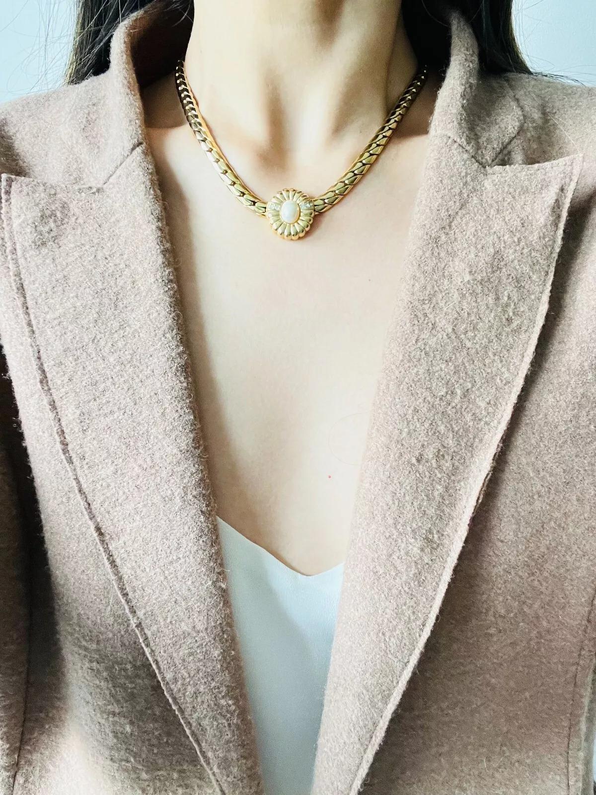 Christian Dior Vintage 1980s Oval Flower Pearls Crystals Set Necklace Earrings For Sale 3