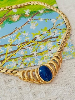 Christian Dior Vintage 1980s Oval Lapis Folie Gold Cabochon Herz Liebe Halskette