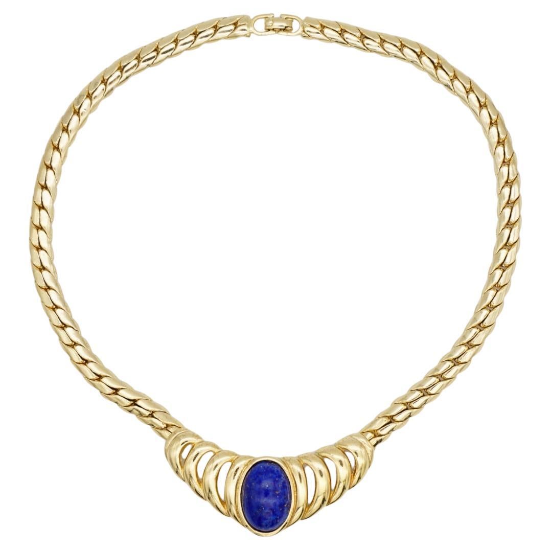 Christian Dior Vintage anni '80 Collana ovale in lamina di lapis con cabochon d'oro e cuore d'amore