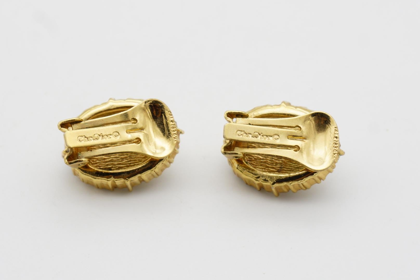 Christian Dior Vintage 1980s Oval Pearl Circle Rectangle Crystals Clip Earrings For Sale 9