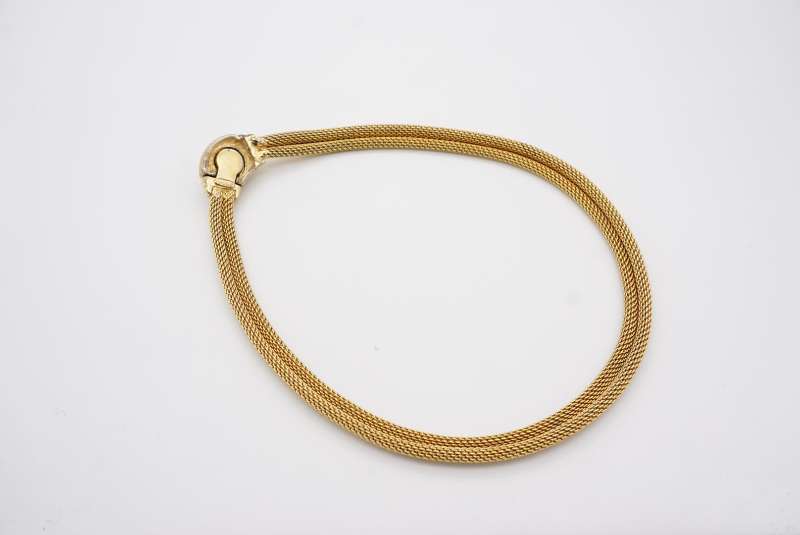Christian Dior Vintage 1980s Oval Pearl Crystals Button Snake Omega Necklace 10